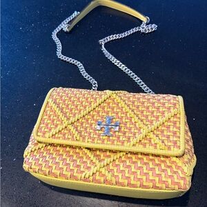 Tory Burch Pink and Yellow Woven Crossbody Bag